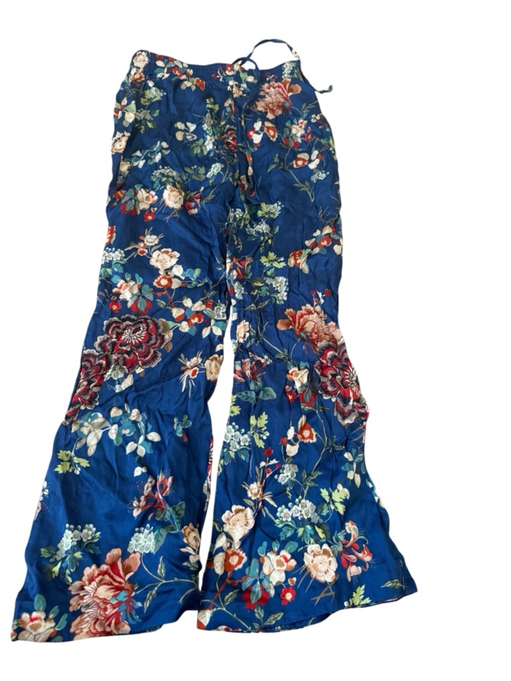 Zara Floral Elastic-Waist Blue Multicolor Pants